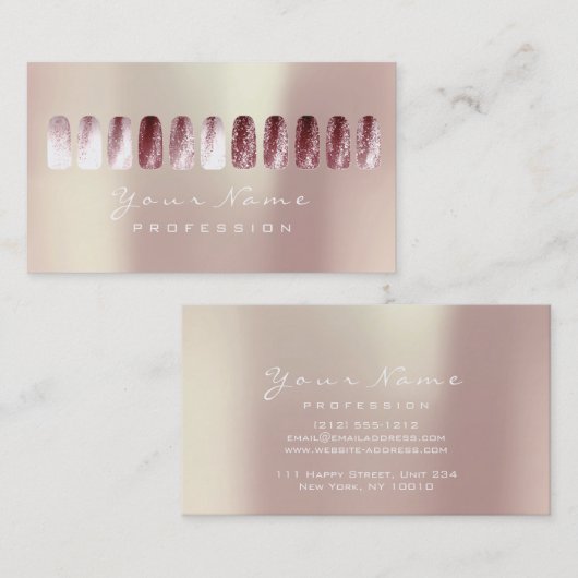 爪、 ネイルアート美しいスタジオグリッターレッドBeanPearly 名刺 (正面/裏面)