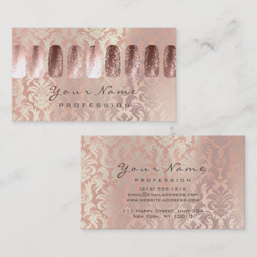 爪、 ネイルアート美しいスタジオグリッターロス金ゴールド桃 名刺 (正面/裏面)