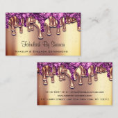 爪、 ネイルサロンアーティストバラ金ゴールドパープルドリップピンク 名刺 (正面/裏面)