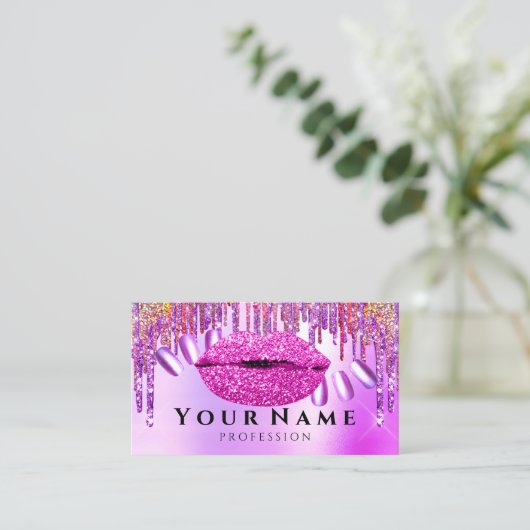 爪、 ネイルサロンマニキュア滴下自筆証筆唇ピンク 名刺 (スタンド正面)