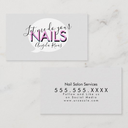 爪、 ネイルサロン引用文ピンクビジネスカード 名刺 (正面/裏面)