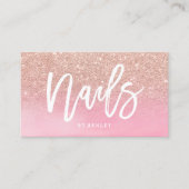 爪、 ネイルスクリプトバラ金ゴールドグリッターピンク水色 名刺 (正面)