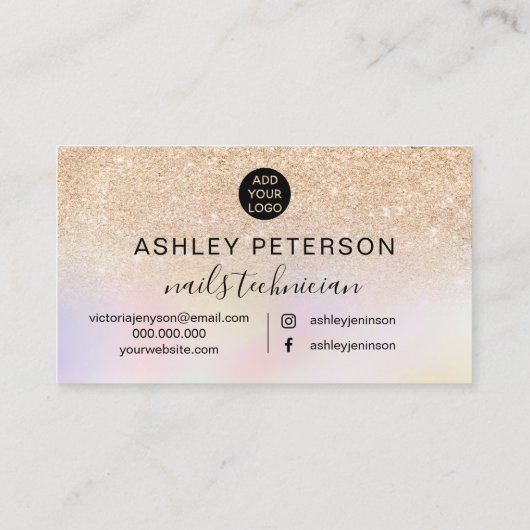 爪、 ネイルスクリプト金ゴールドグリッターシック・ホログラフィック 名刺 (裏面)