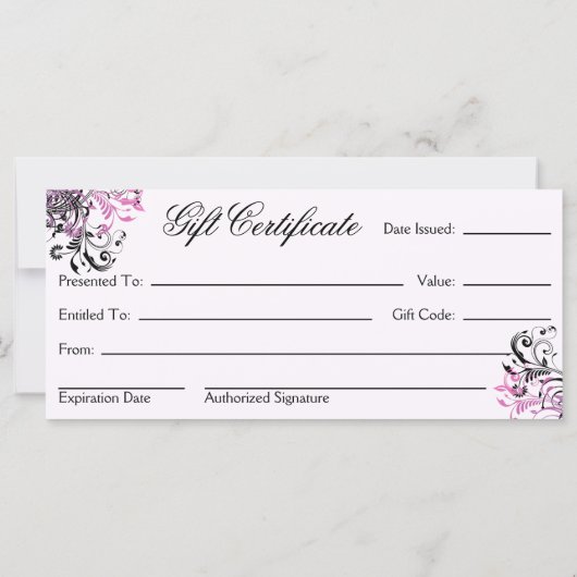 爪、 ネイルスタジオおよびサロンギフト証明書 (裏面)