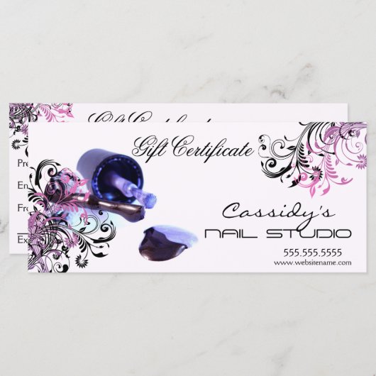 爪、 ネイルスタジオおよびサロンギフト証明書 (正面/裏面)