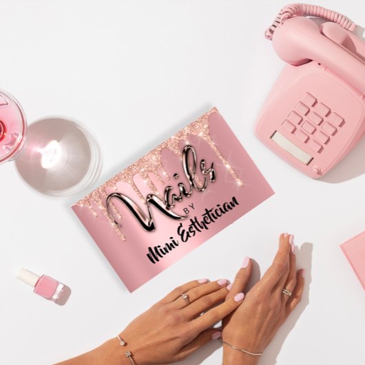 爪、 ネイルスタジオアーティストアクリルドリップスグリッターピンク 名刺