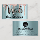 爪、 ネイルスタジオアーティストアクリルドリップスグリッターブルー 名刺 (正面/裏面)