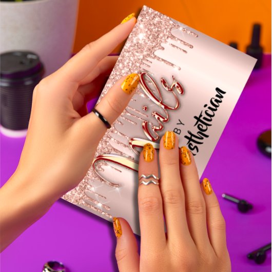 爪、 ネイルスタジオアーティストドリップグリッターバラ気に爪、 ネイル 名刺