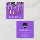 爪、 ネイルスタジオアーティスト爪、 ネイルスクリプトロゴパープルドリップ スクエア名刺 (正面/裏面)