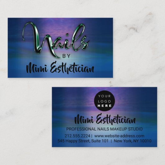 爪、 ネイルスタジオアーティスト爪、 ネイルスクリプトロゴブルーネイビー 名刺 (正面/裏面)