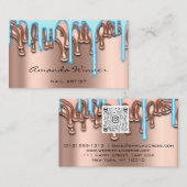 爪、 ネイルスタジオドリップバラQRコードロゴワックス体ブルー 名刺 (正面/裏面)