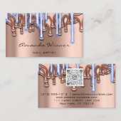 爪、 ネイルスタジオドリップバラQRコードロゴワックス体ブルー 名刺 (正面/裏面)