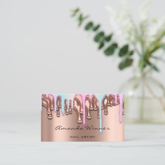 爪、 ネイルスタジオドリップバラQRロゴワックスエピレーションピンク 名刺 (スタンド正面)