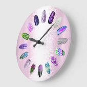 爪、 ネイルスタジオパープルピンク爪、 ネイルスタイリストバラ ラージ壁時計 (傾斜)