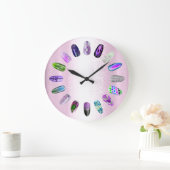 爪、 ネイルスタジオパープルピンク爪、 ネイルスタイリストバラ ラージ壁時計 (ホーム)