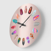 爪、 ネイルスタジオピンクグラムブティックスチリストバラ ラージ壁時計 (傾斜)