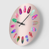 爪、 ネイルスタジオピンクグラム爪、 ネイルスタイリストバラ ラージ壁時計 (傾斜)