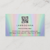 爪、 ネイルスタジオロゴホログラフQRコードティール（緑がかった色）霧 名刺 (裏面)