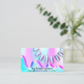 爪、 ネイルスタジオロゴホログラフQRコードブルーピンク 名刺 (スタンド正面)