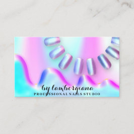 爪、 ネイルスタジオロゴホログラフQRコードブルーピンク 名刺