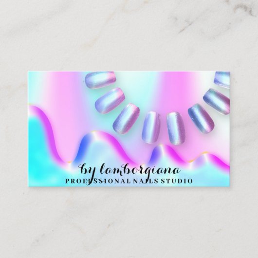 爪、 ネイルスタジオロゴホログラフQRコードブルーピンク 名刺 (正面)