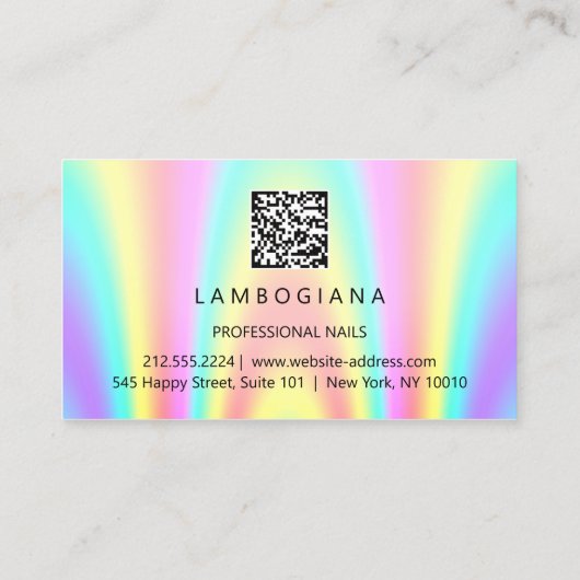 爪、 ネイルスタジオロゴホログラフQRコードユニーク 名刺 (裏面)