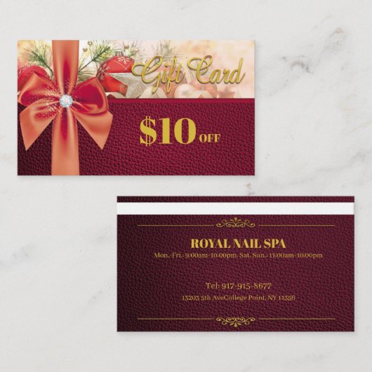 爪、 ネイルスパ、マッサージスパギフトカード 名刺 (正面/裏面)