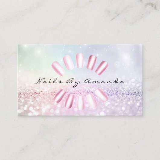 爪、 ネイルズアーティストメイクアップブルーパステルピンクアポイントメント 予約カード (正面)