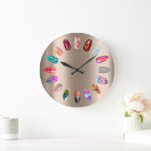 爪、 ネイルズスタジオピンクローズブティックホログラフィー ラージ壁時計 (ホーム)