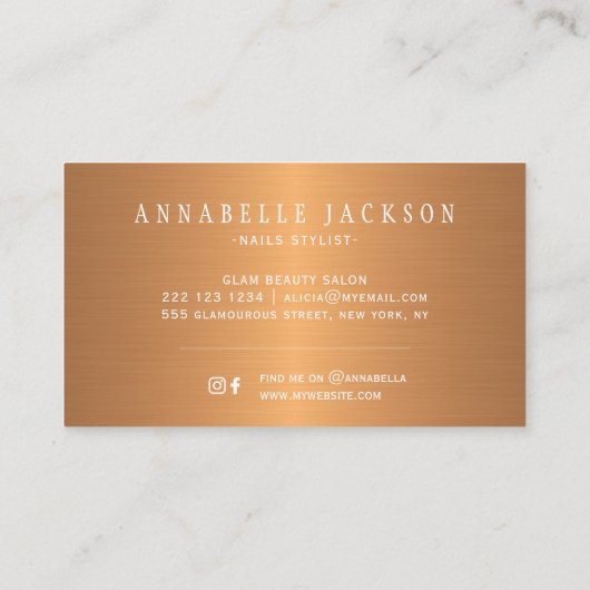 爪、 ネイルタイポグラフィグラム金ゴールドメタリックサロン 名刺 (裏面)