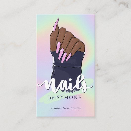 爪、 ネイルテクアーティスト美しいサロンパステルホログラフィックB 名刺 (正面)