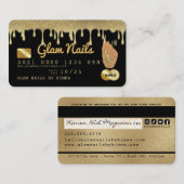 爪、 ネイルテクドリッピング金ゴールドグリッターラグジュアリークレジットカード 名刺 (正面/裏面)