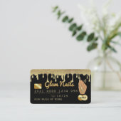 爪、 ネイルテクドリッピング金ゴールドグリッターラグジュアリークレジットカード 名刺 (スタンド正面)