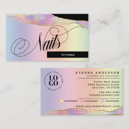 爪、 ネイルテクニカル/サロン- Holographic Pastel Rainbow、ロゴ 名刺