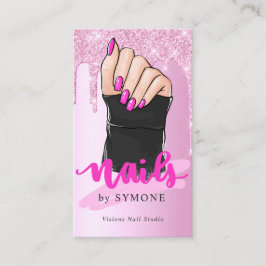 爪、 ネイルテクネイルアーティストサロンピンクグリッター滴下  名刺