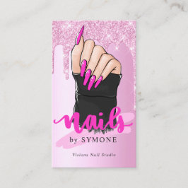 爪、 ネイルテクネイルアーティストサロンピンクグリッター滴下  名刺