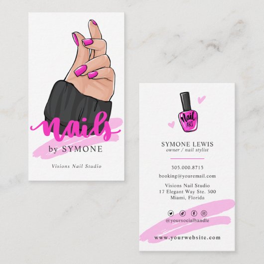 爪、 ネイルテクネイルアーティストネイルサロントレンディースタイリストB 名刺 (正面/裏面)