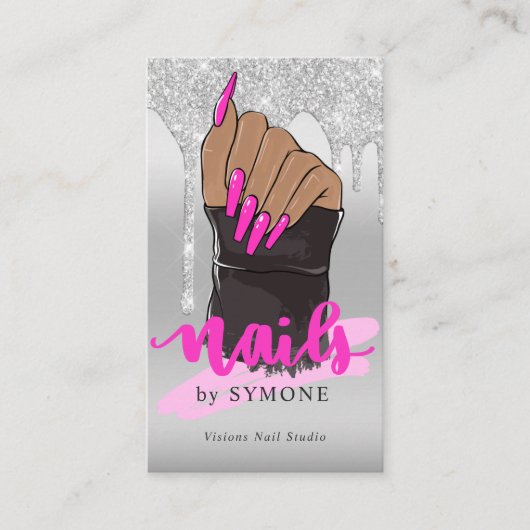 爪、 ネイルテクネイルサロンシルバーグリッター滴下 名刺 (正面)