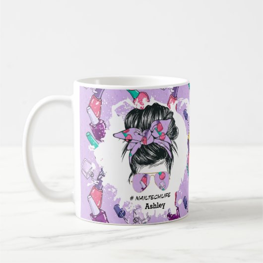 爪、 ネイルテクパーソナライズされたライフパープルマグ コーヒーマグカップ (左)