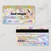 爪、 ネイルテクレインボーホログラフィックグリッタードリップクレジット  名刺 (正面/裏面)