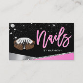 爪、 ネイルテックアーティストグラムピンクシルバーサロンブ 名刺 (正面)