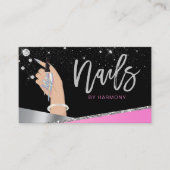 爪、 ネイルテックアーティストグラムピンクシルバーサロンブ 名刺 (正面)