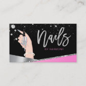 爪、 ネイルテックアーティストグラムピンクシルバーサロン 名刺 (正面)