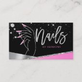爪、 ネイルテックアーティストグラムピンクシルバーサロン 名刺 (正面)