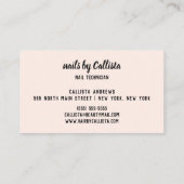 爪、 ネイルテックガーリーピンクグリッターグラデーションタイポグラフィ 名刺 (裏面)