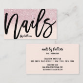 爪、 ネイルテックガーリーピンクグリッターグラデーションタイポグラフィ 名刺 (正面/裏面)