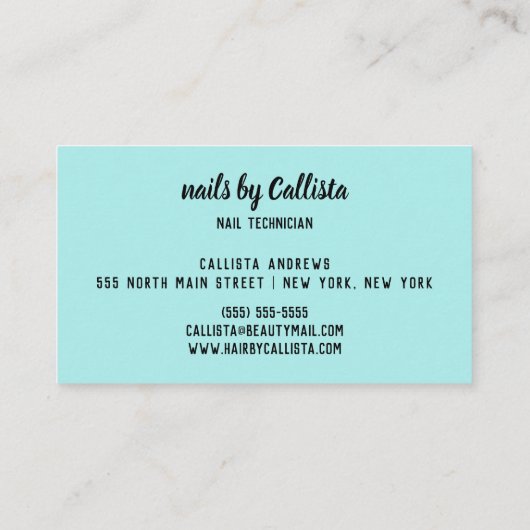 爪、 ネイルテックガーリーミントピンクグリッターグラデーションタイポグラフィ 名刺 (裏面)