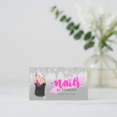 爪、 ネイルテックサロンピンク&シルバードリッピンググリッターバス 名刺 (スタンド正面)