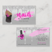 爪、 ネイルテックサロンピンク&シルバードリッピンググリッター 名刺 (正面/裏面)