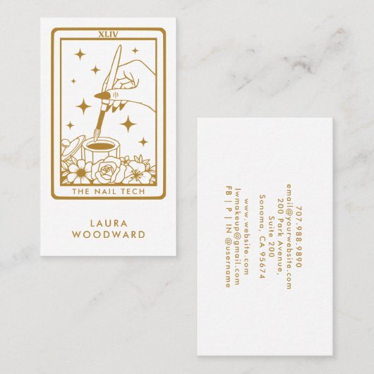 爪、 ネイルテックタロットスタイル金ゴールドオンホワイト 名刺 (正面/裏面)